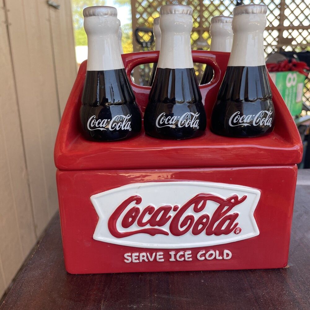 Vintage Houston Harvest COCA COLA 2pc Cookie Jar 6 Pack Red White